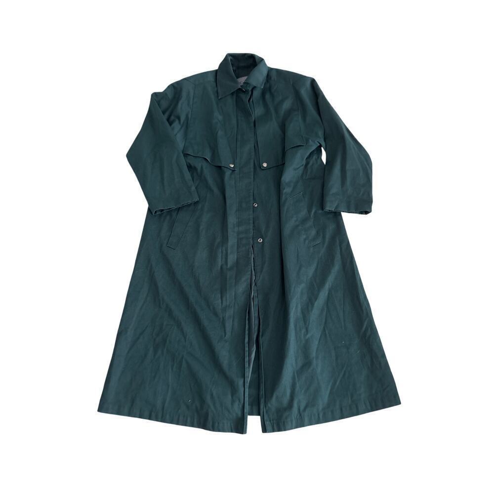 Vintage Bromley Green Cotton Trench Coat Long Overcoat